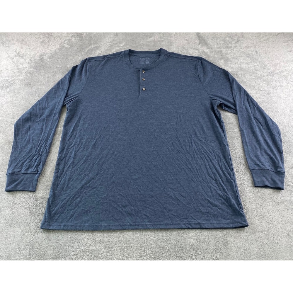 Fresh Clean Threads Mens 2XL Long Sleeve Henley Shirt Blue Heathered StratuSoft